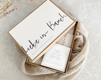 Pregnancy SET EVIE - Milestone cards, personalized maternity record book, ultrasound image folder + box