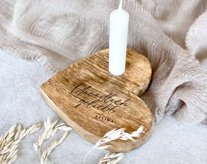 Wooden heart No.3 rustic HEDI infinitely loved mourning candle memorial candle mourning light personalized with name