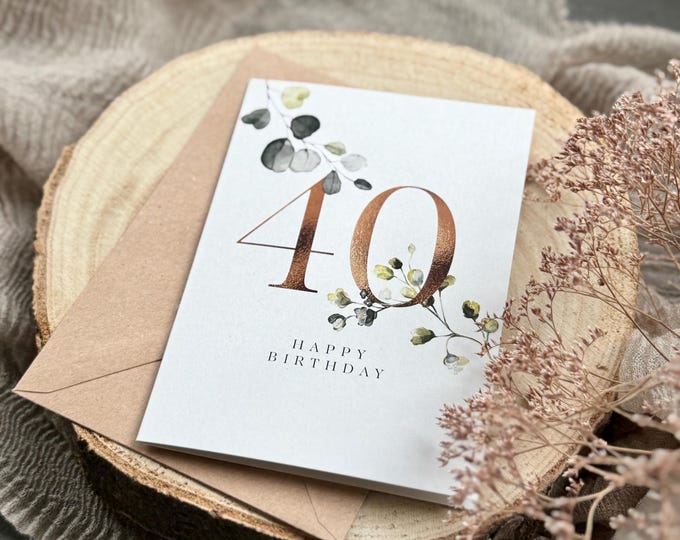 Greeting Card Folding Card No. 113 QUINCY 40th Birthday + Envelope
