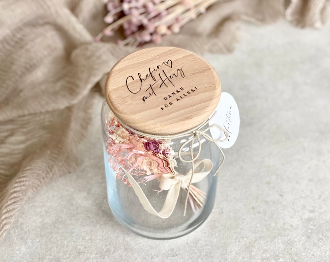 Storage jar no. 126 Gift glass NIKA boss with a heart - Thank you for everything with a personalized tag