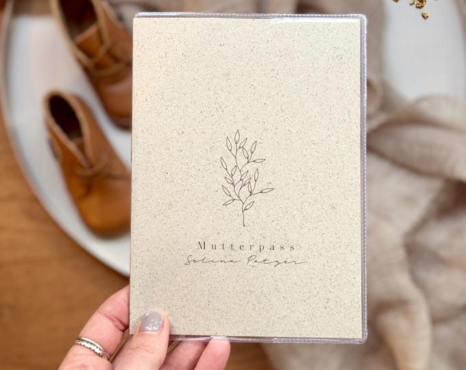 Personalized NAKITA grass paper maternity record book cover