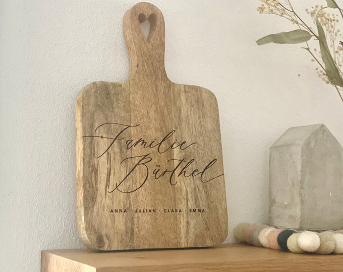 cutting board no. 714 BLAKE heart handle family gift wedding wooden board personalized with name