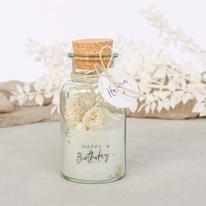 Geschenkglas GRACE mittel Trockenblumenstrauß Happy Birthday personalisiert