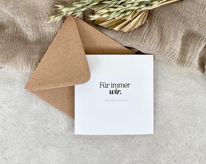 Congratulations card square JEFF wedding Forever us + personalized envelope
