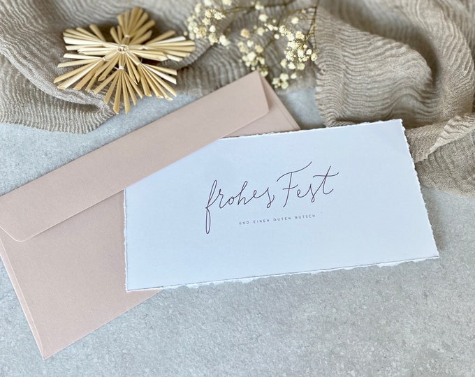 Christmas card with torn edges Happy Holidays Din long rosé
