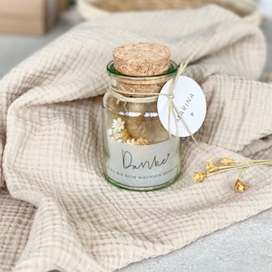 Geschenkglas HARPER BEIGE klein Trockenblumenstrauß Erzieherin Hebamme Danke, dass du mir beim Wachsen geholfen hast Personalisiert