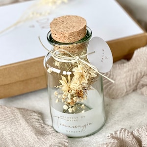 Geschenkglas MAGALI Möchtest du meine Trauzeugin sein? mittel Trockenblumenstrauß Personalisiert