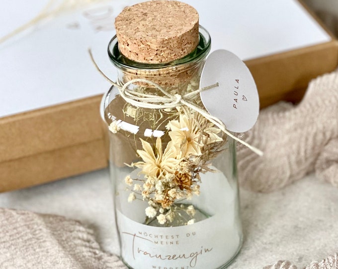 Gift glass MAGALI Would you like to be my maid of honor? medium dried flower bouquet personalized