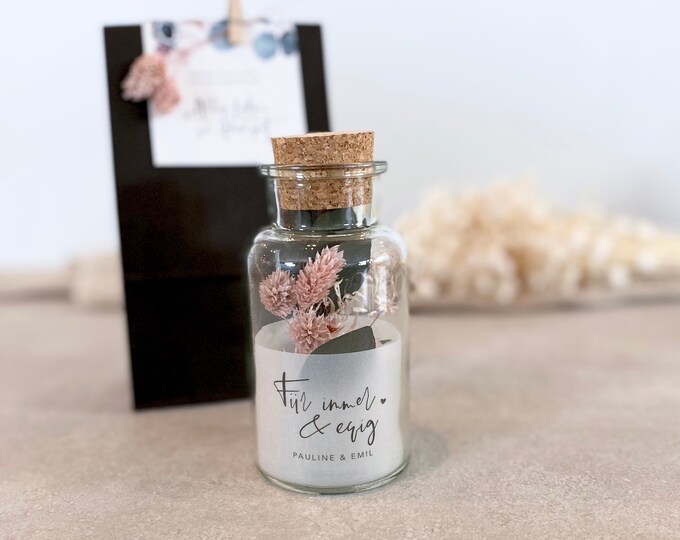 Gift jar KLARA medium bouquet of dried flowers Wedding Forever & Ever personalized + paper bag black clip dried flower