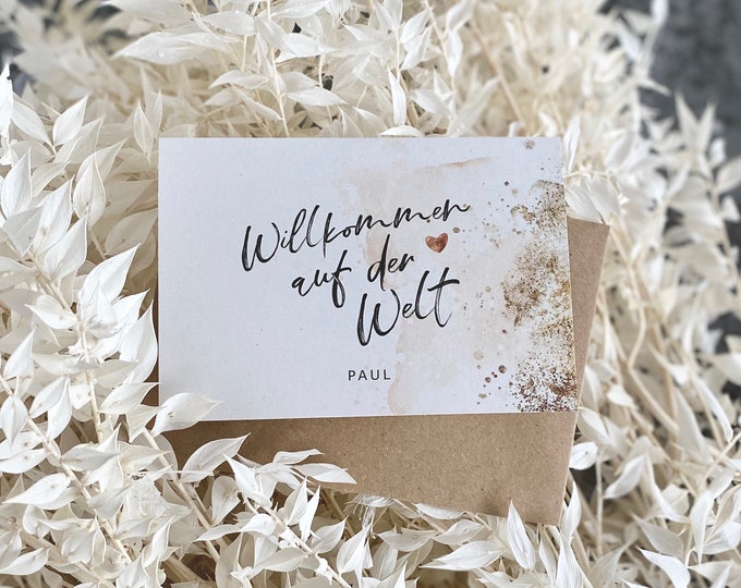 Congratulations Card Folding Card No. 1 GRACE Birth Welcome to the World + Envelope personalized