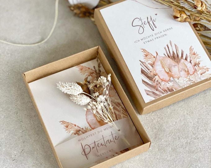gift box JOLIEN godmother small bouquet of dried flowers Would you like to be my godmother? Personalized