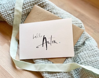 Glückwunschkarte Klappkarte ANTON Geburt + Briefumschlag personalisiert
