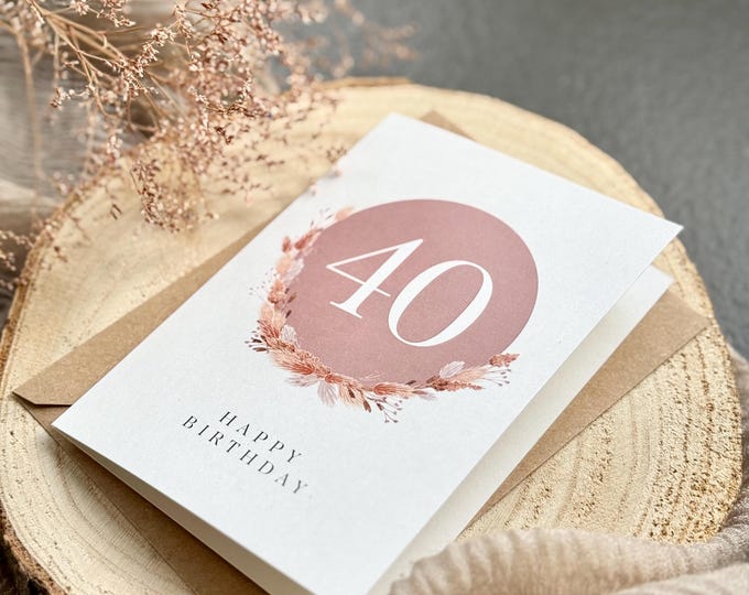 Greeting Card Folding Card No. 124 RUBY 40th Birthday + Envelope