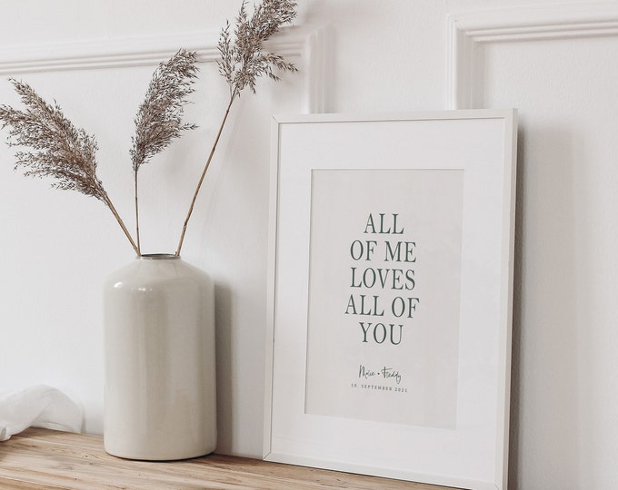 Wedding poster MATTI All of me grey-green personalised