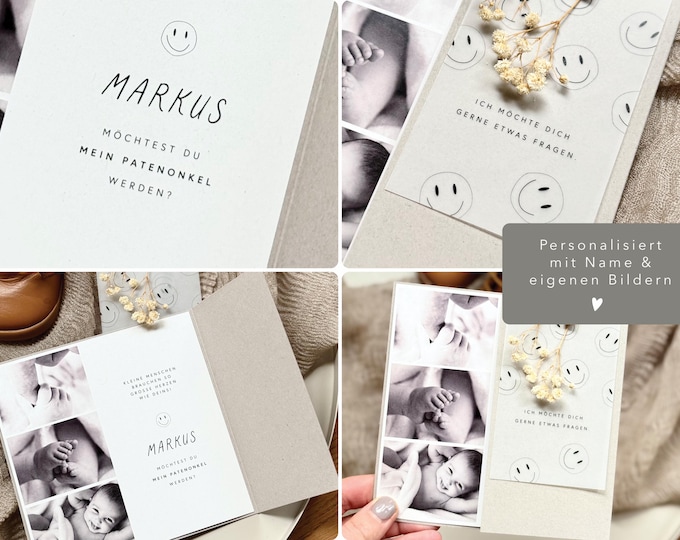 Surprise card no. 5 GODFATHER QUESTIONS with slipcase + transparent sheet + clip/dried flower