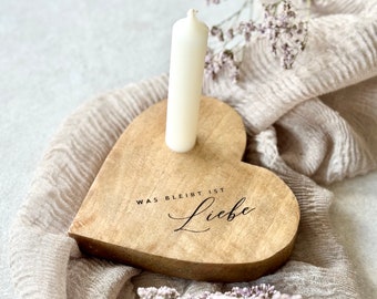 Wooden heart rustic BLAKE What remains is love Mourning candle Memorial candle Mourning light