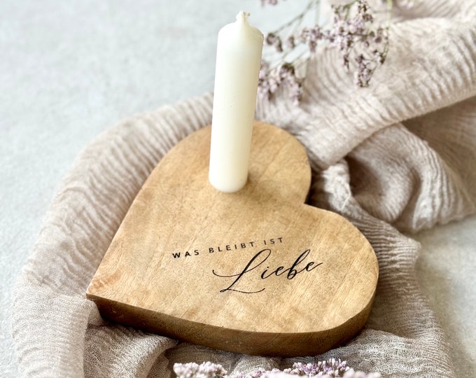 Wooden heart rustic BLAKE What remains is love Mourning candle Memorial candle Mourning light