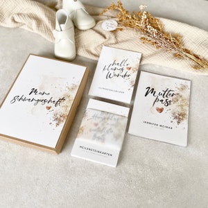 Schwangerschafts-SET GRACE - Meilensteinkarten, personalisierter Mutterpass, Ultraschallbildermappe + Schachtel