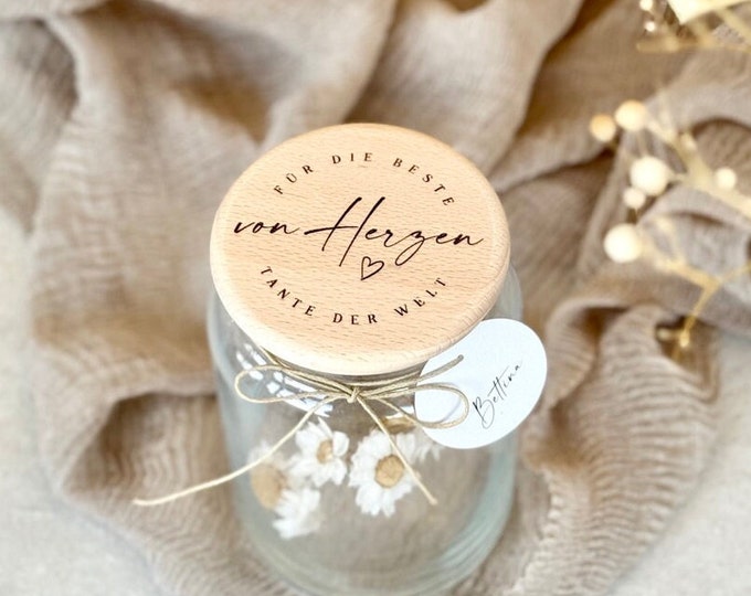Storage jar No. 143 Gift jar NIKA from the heart for the best aunt in the world + optionally with paper tag with name