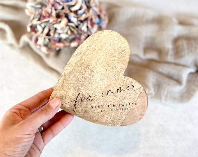 Wooden heart rustic NIKA forever couple wedding personalized with name