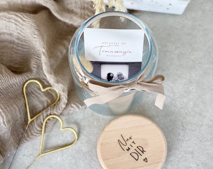 Storage jar No. 311 Gift jar large MAGALI MAID OF HONOR QUESTIONS Only with you - Would you like to be my maid of honor? + picture/dried flowers
