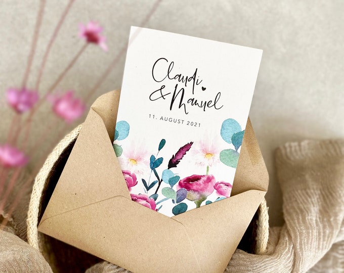 Congratulations card folding card No. 29 EMMA Wedding personalized + envelope