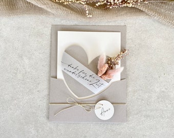 FLOWERCARD Din A5 Folding Card Dried Flowers Heart Pink Midwife Colleague Educator Maid of Honor Thank you for the wonderful time personalized