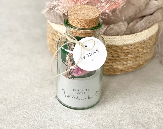 Gift jar HARPER medium Dried flower bouquet Eucalyptus purple A glass full of gratitude Personalized
