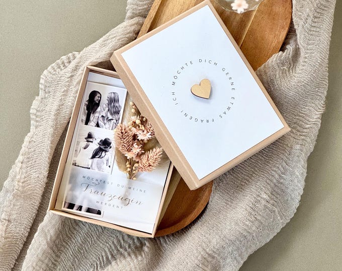Gift box LESLIE ROSA wooden heart dried flower bouquet Will you be my maid of honor? optional with photo strip (own photos)