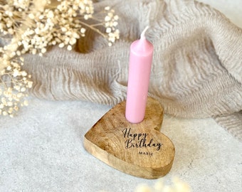 Birthday candle No. 1 wooden heart with name