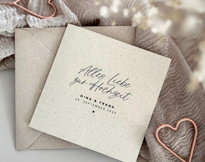 Congratulations card square HEDI Wedding All the best for your wedding grass paper + personalized envelope