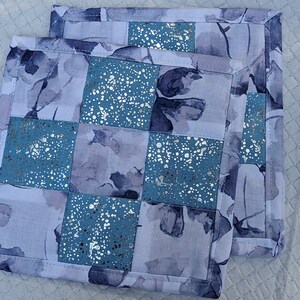 Quilted Fabric Coaster Set | Floral Blue Design | Handcrafted Drink Mat | Set of 4 | Home Decor