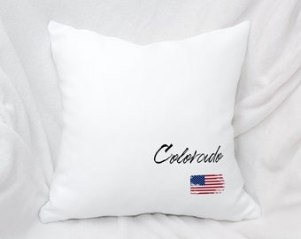Colorado Pillow - USA Pillow, Colorado Decor Gift, Linen Home State Pillow, American Flag, CO Country Souvenir, Western Mountain Cabin Toss