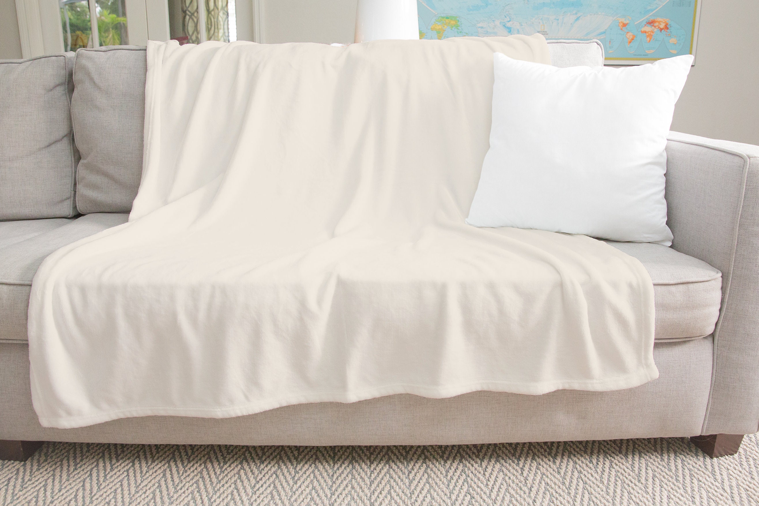 Off White Throw Blanket 50x60 Reversible Soft Silky Etsy