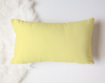 Pale Yellow Lumbar Pillow - 20x12 Linen Feel Yellow Fabric - Plain Solid Color Toss, Urban Minimalist Farmhouse Cushion, Light Couch Throw