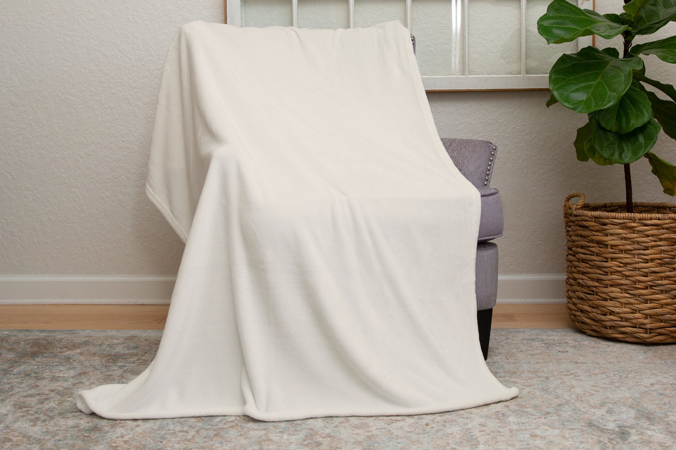 Off White Throw Blanket 50x60 Reversible Soft Silky Etsy