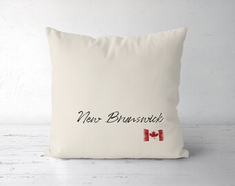 New Brunswick Canada Pillow - Maritime Decor Gift, NB Canada Sign, Canadian Flag Pillow, Souvenir Country, Linen East Coast Atlantic Pillow