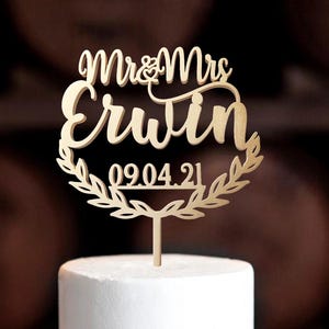 Gouden taarttopper voor bruiloft, gepersonaliseerde taarttopper, rustieke achternaam taarttopper, aangepaste meneer mevrouw taarttopper, verjaardagstaart toppers
