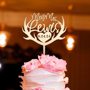 Rustic Deer Antler Wedding Cake Topper: Custom Mr & Mrs Anniversary