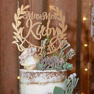 Gold wedding Cake topper, Personalized cake topper, Rustic cake topper, Mr and Mrs cake topper, Boho Custom engagement, cake topper name
