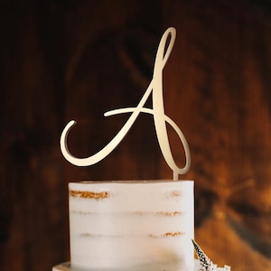 Personalized Wedding Cake Topper: Wooden Initial Cake Decoration, Gold or Silver