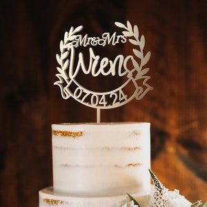 Bruidstaart topper, gouden gepersonaliseerde taart topper, achternaam taart topper, aangepaste heer mevrouw taart topper, jubileum taart toppers, rustieke taart
