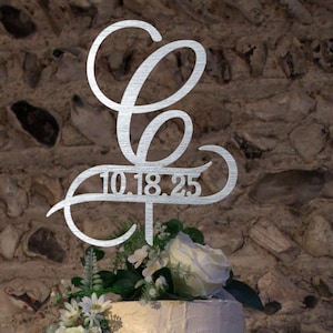 Monogram Wedding Cake Topper: Custom Initials, Birch Wood