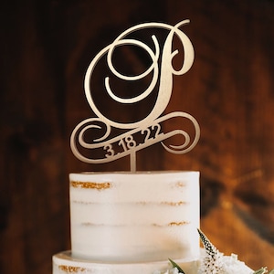 Wedding Cake Toppers, Letter Cake Topper for Wedding, Initial Cake Topper, Personalized, Wooden Gold Cake Topper, Anniversary Cake toppers B