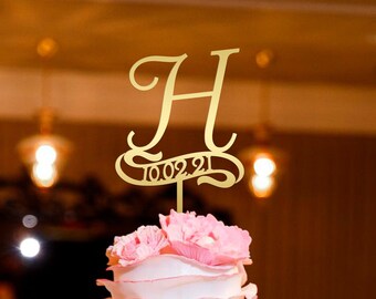 Personalized Rustic Gold Initial Cake Topper for Wedding, Wedding Cake Topper, Rustic Cake Topper, H Cake Topper, Anniversary Cake toppers