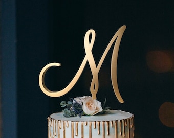 Wedding Cake Topper Cake Topper Letter M Initials Cake Topper Single Letter Cake Topper Wedding Cake Topper Topper M Gold M letter wood