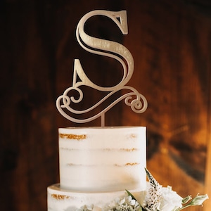 Rustic Initial Wedding Cake Topper: Birch Wood Monogram