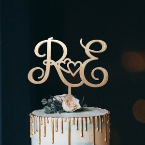 Personalized Gold Wedding Cake Topper: Rustic Initial Cake Decoration