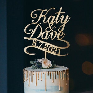 Personalized Wedding Cake Topper with date , Custom Script Cake Toppers for Wedding, Rustic Wedding Cake Topper, Custom Wedding Cake Topper