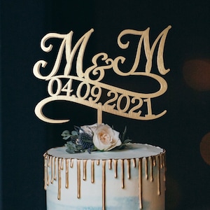 Personalized Wedding Cake Topper: Custom Initials, Birch Wood